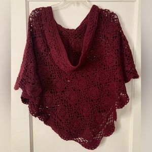 Woman’s crochet knit hooded poncho shawl sweater